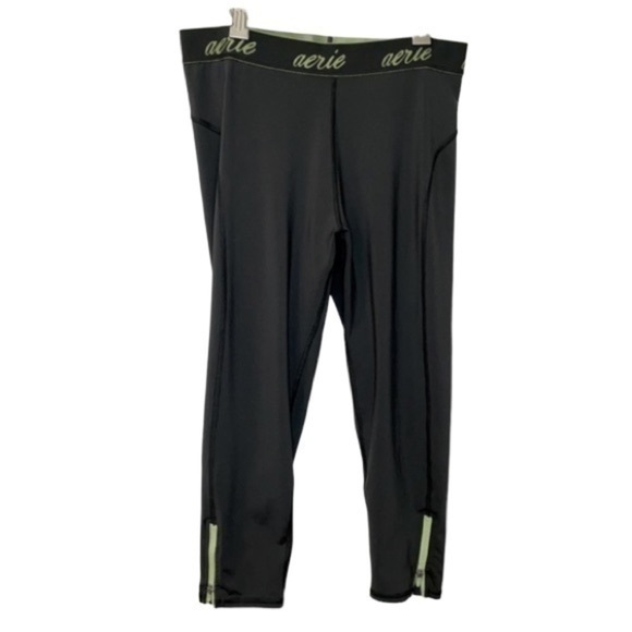 AERIE | Women’s AERIE Dark Gray & Florescent Yellow Athletic Zipper Leg Pants. - Picture 1 of 7